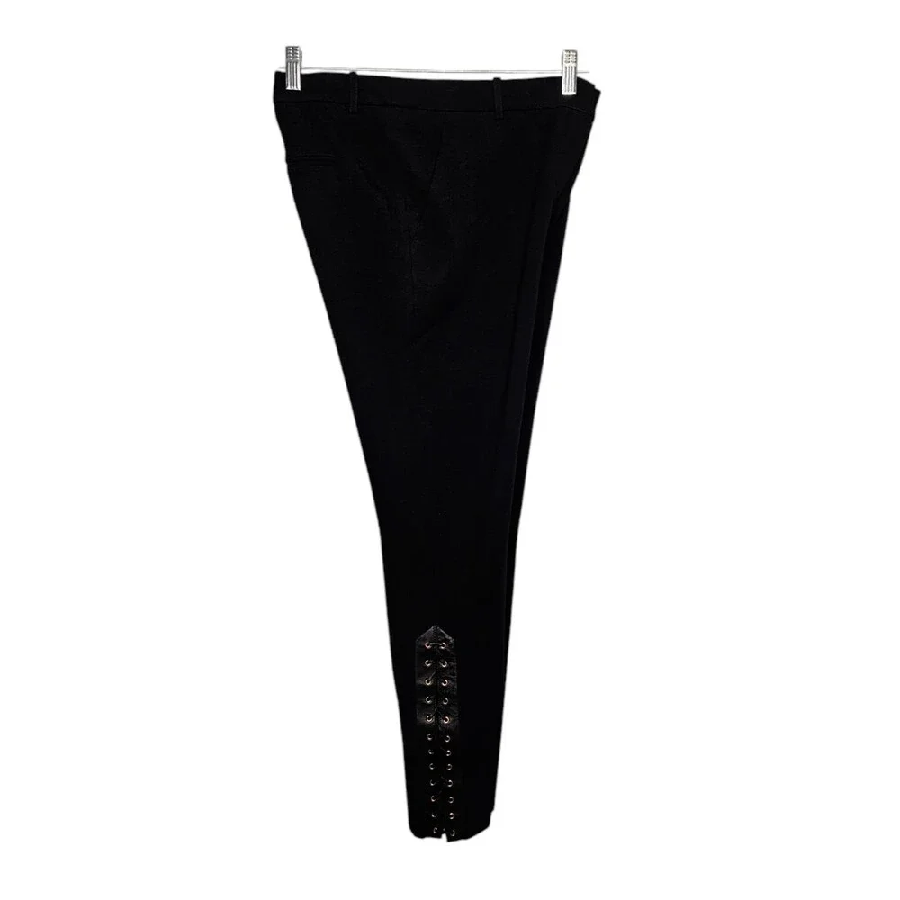 EMILIO PUCCI Black Ponte Knit Pants Women 14 Lambskin Laceup Side Panels Stretch